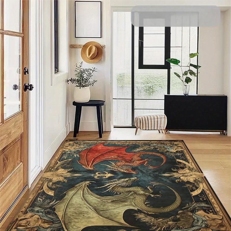 Magic Dragon Mythology Art The Evil Dragon Rug for Bedroom Living Room Sofa Home Doormat Decor, Large Non-slip Floor Mat
