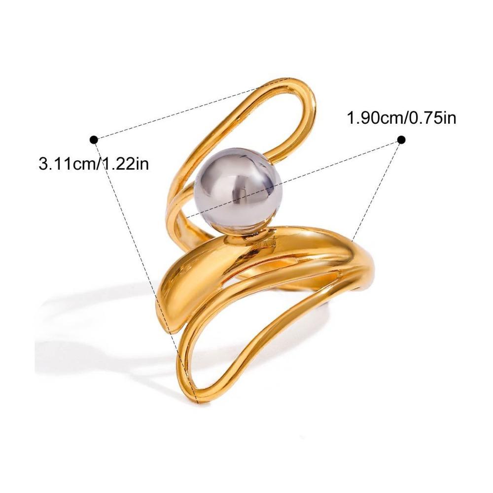 18K Gold Color Plated Finger Rings Stainless Steel Material Double Tone Design Geometric Rings Hollow Construction PVD Plated