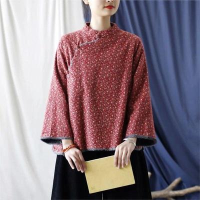 Women Chinese Style Floral Jackets Stand Plus Long Sleeve Coats Spring Button Vintage Women Jackets