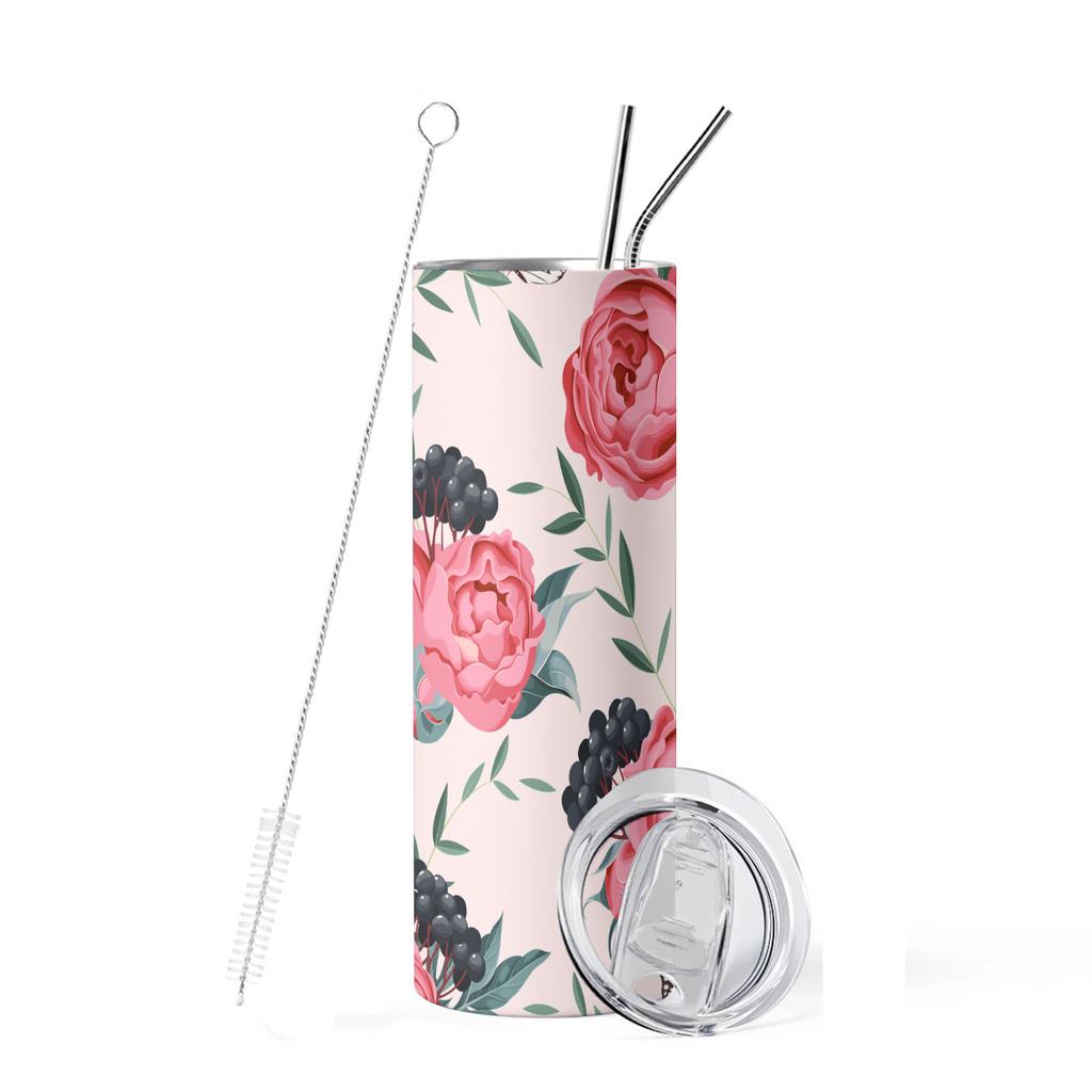 20oz Field Flowers Vacuum Tumblers Cup With Lid and Straw for Hot or Cold Drinks stainless steel Water Bottle Mother's Day gifts