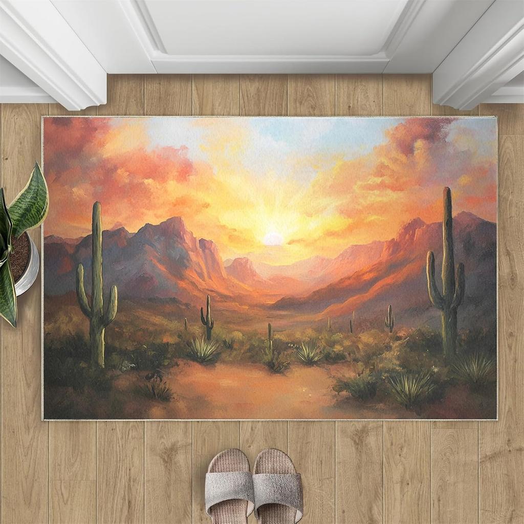 Natural Forest Waterfall Print Door Mat Rectangular Non-Slip Entrance Rug Entryway Living Room Bedroom Kitchen Decor Carpet