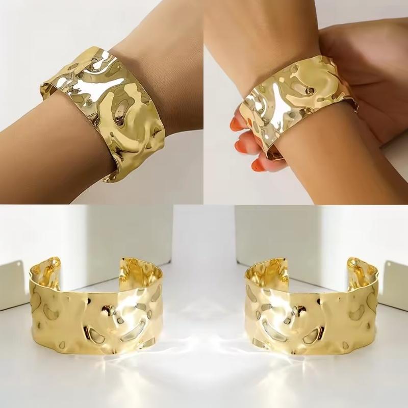 Chunky Gold Color Cuff Bracelets For Women Irregular Minimalist Bangle Bracelets Open Wide Bangle Arm Cuff Jewelry