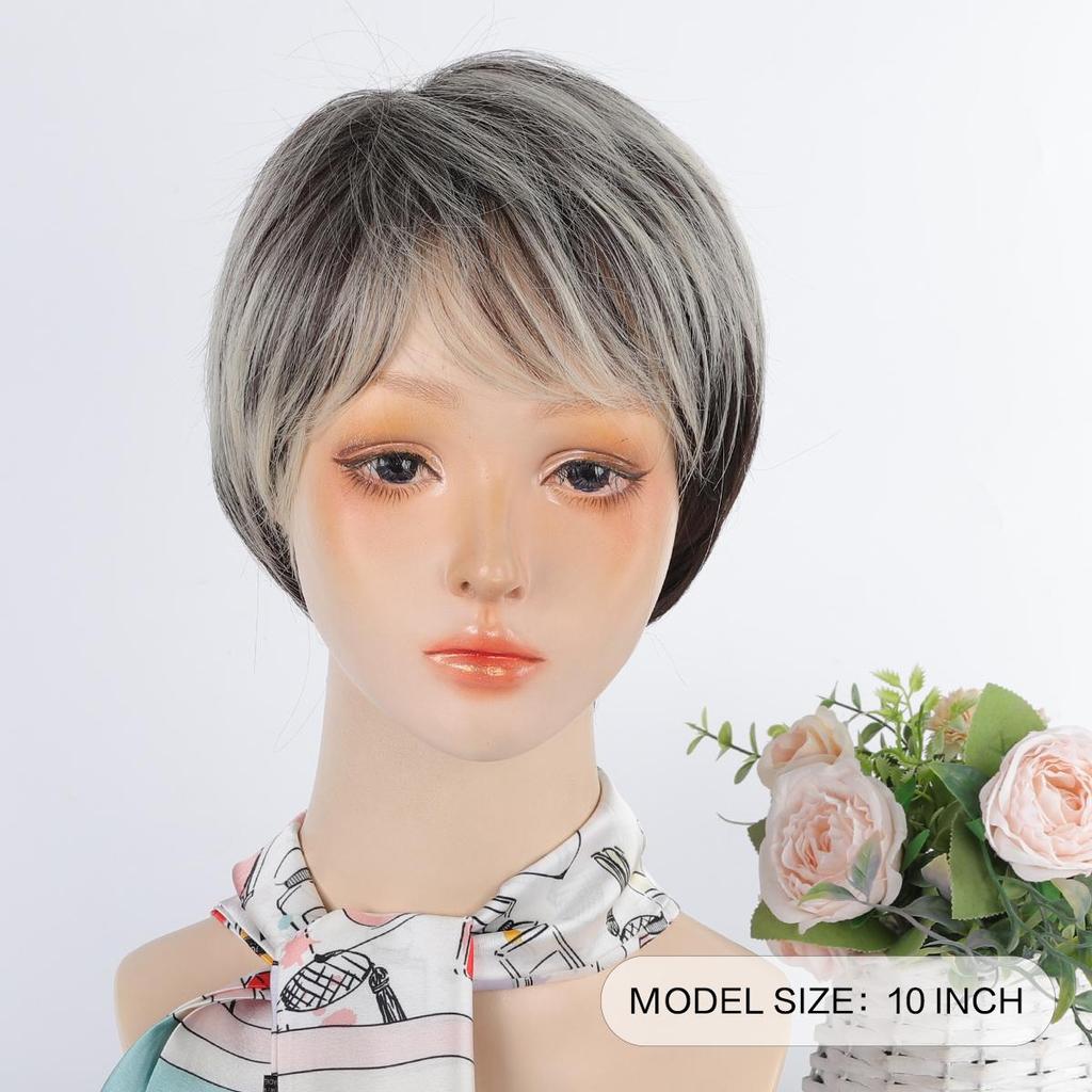 Perruque Synthétique Pixie Grise Courte Avec Frange - Bonnet Ajustable - Neuf Sans étiquettes