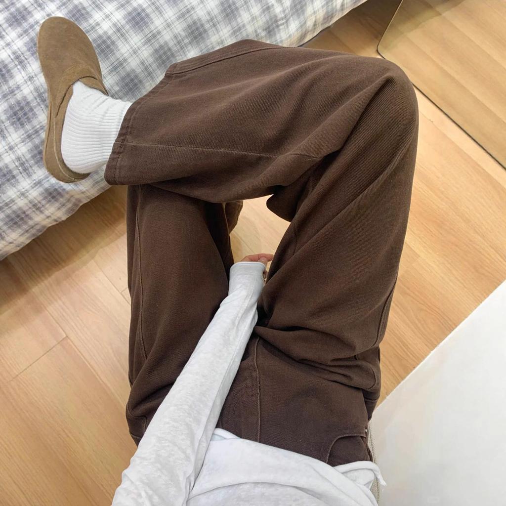 Women's High Waist Loose Fit Solid Color Wide Leg Jeans Warm Fleece Lined Straight Leg Denim Pants