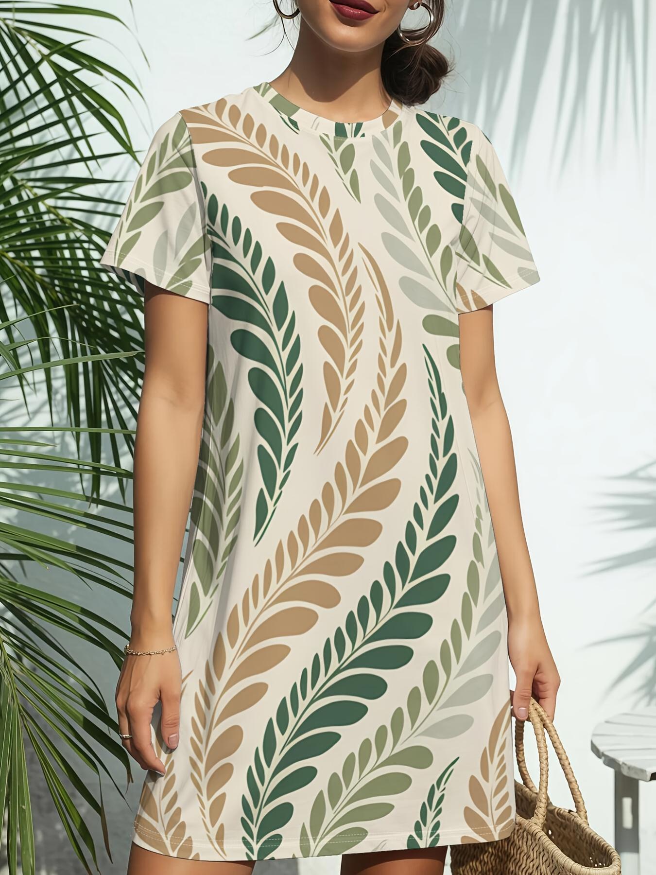 

The New Women S Round Neck T-Shirt Dress from Leafy Waves Features Short Sleeves And an American Fashion Style with Digital Prints. Perfect for Casual 8XL дубильна кора