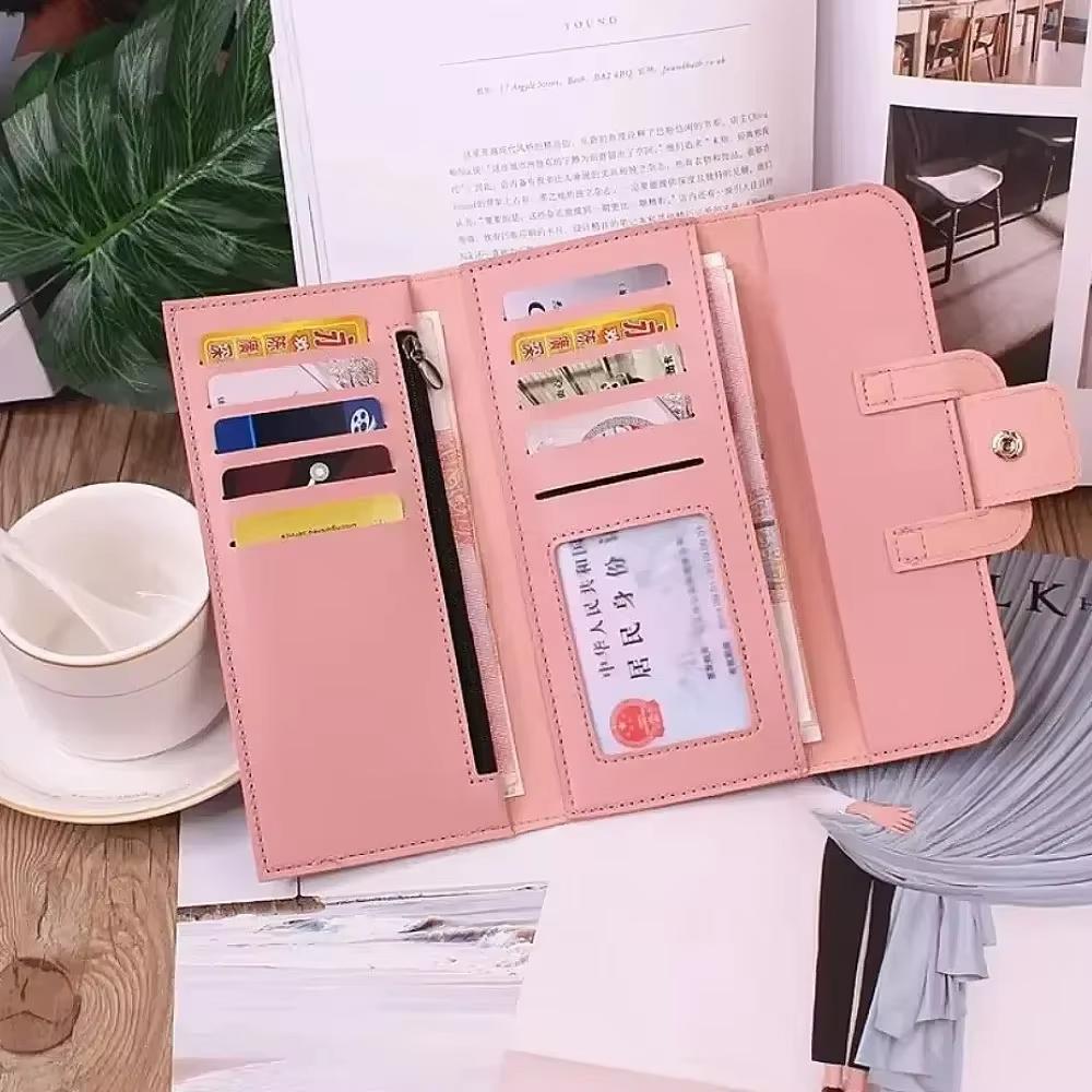 PU Leather Women Wallets Luxury Long Hasp Fold-over Pattern Coin Purses Female Brand Solid Colors New Thin Clutch Phone Bag
