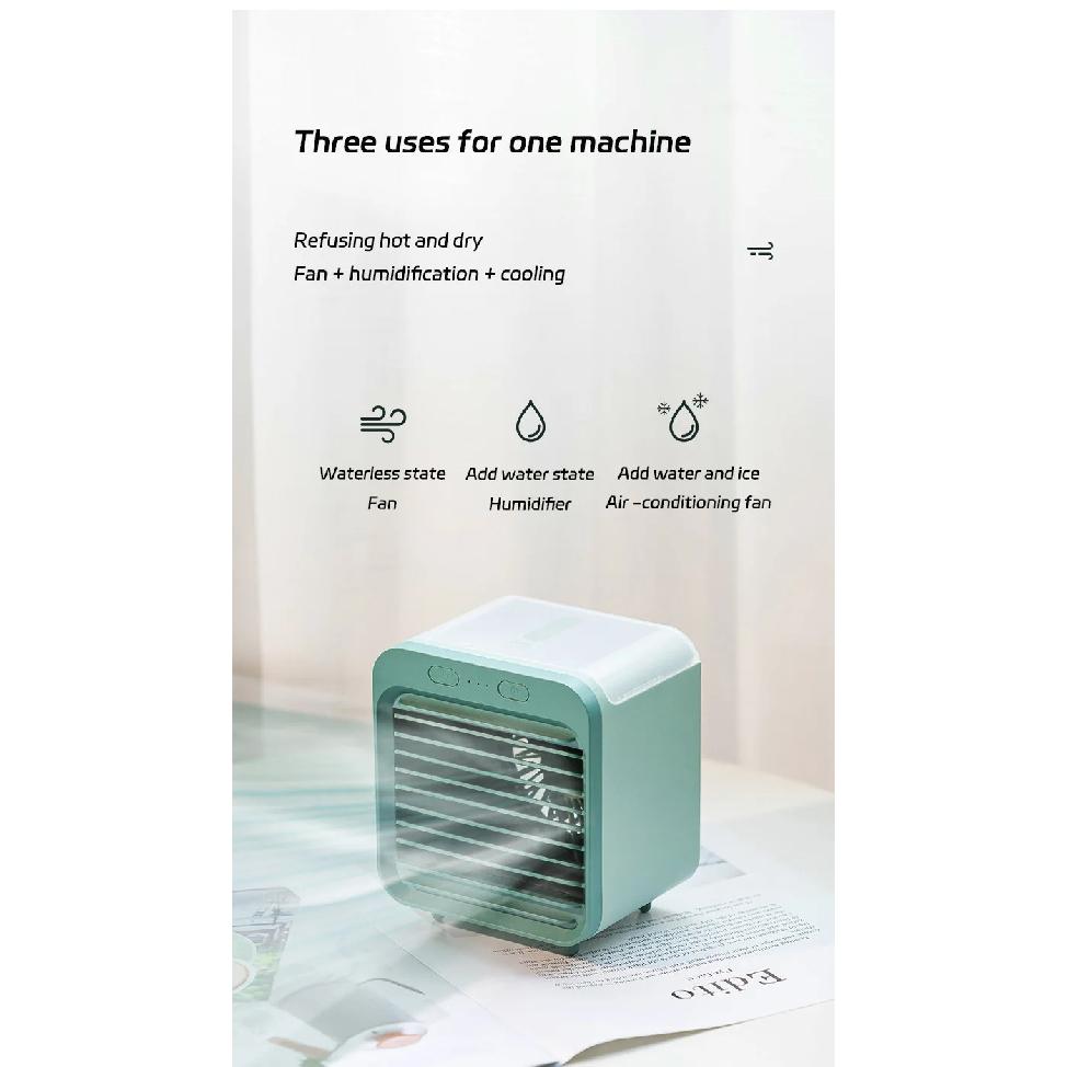 Portable USB Rechargeable Air Cooler - 3-in-1 Mini AC Fan with 7 Color LED, 4000mAh Battery for Home/Office/Camping