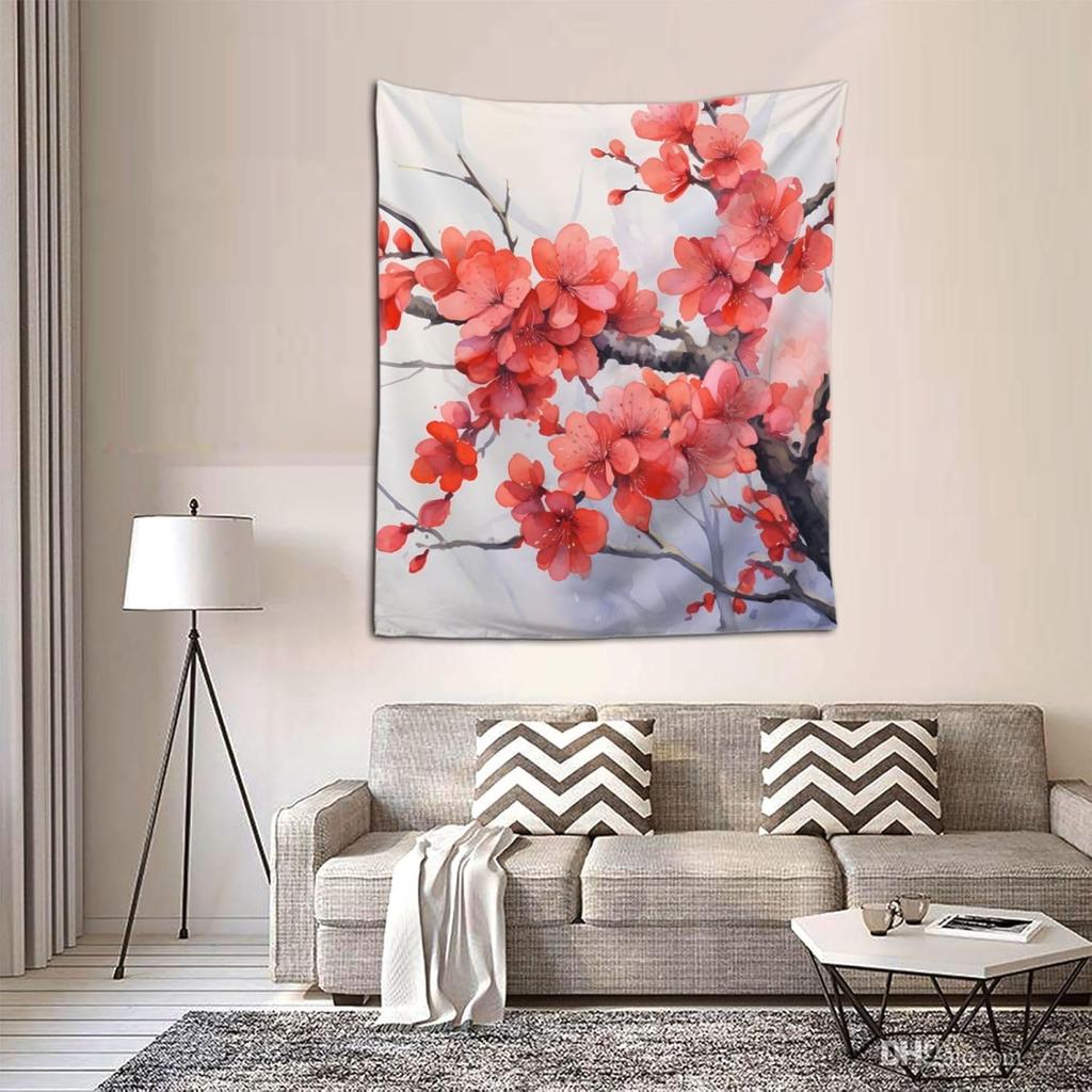 Hanging Red Plum Blossom Tapestry for Bedroom Personalized Tapestry Custom Backdrop Banner Aesthetic Wall Tapestries Wall Art