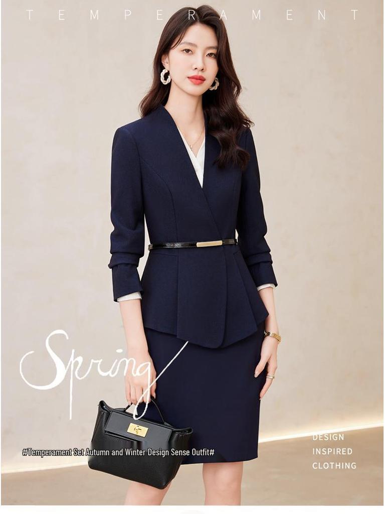 Professional Women's Suit Skirt Set 2024: Elegant Slimming Workwear for Beauty Salon and Property Consultants