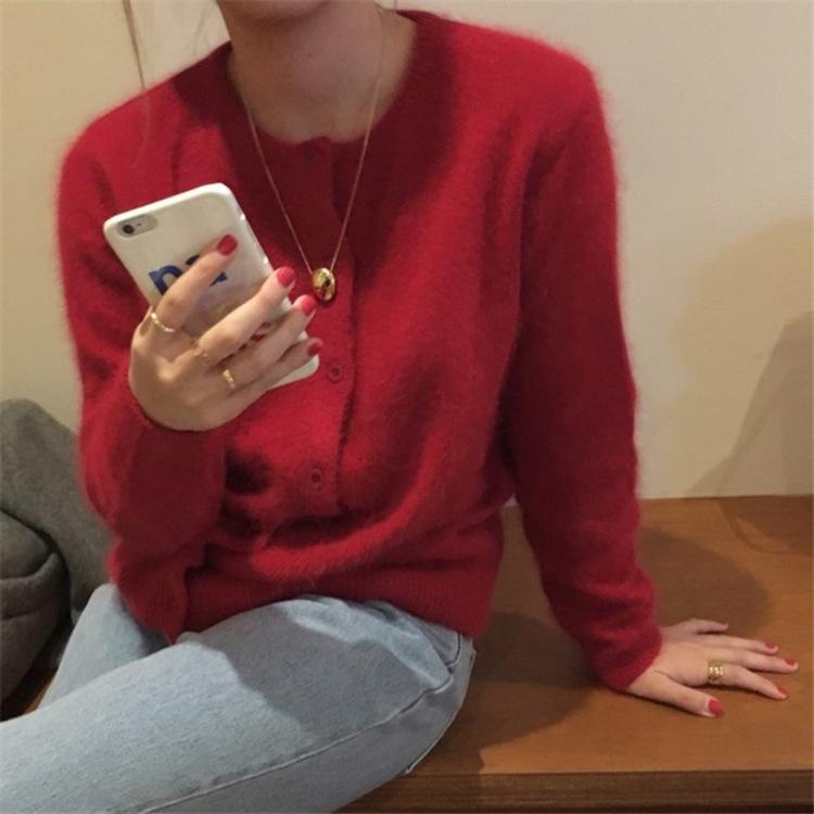 2026 Spring/Autumn Women's Korean Style 100% Pure Wool Cardigan - Round Neck, Thin Cashmere Knit Sweater Coat