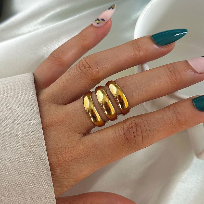 

Fashion Stainless Steel Droplet Shell Open Ring for Women Elegant Imitation Pearl Metal Line Lava Irregular Finger Ring Zircon