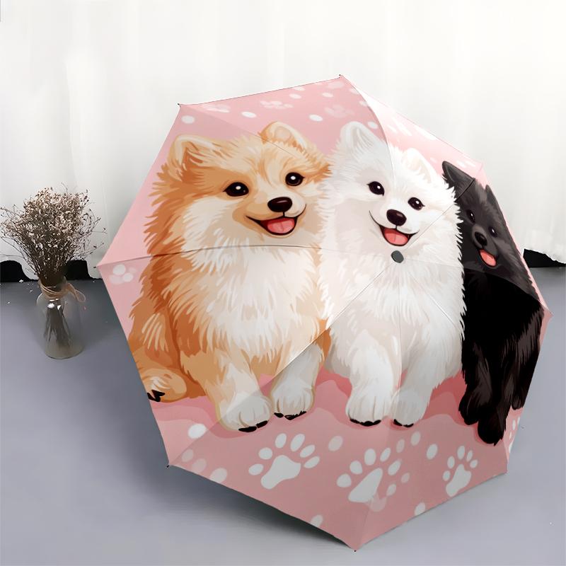 Happy Samoyed Pattern, Automatic Folding Umbrella, Portable and Foldable Design, 8 Ribs, a Christmas or Birthday Gift.