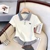 Girls Fake Two Piece Polo Shirt Medium Large Kids Collar Short Sleeve T Shirt Casual Top