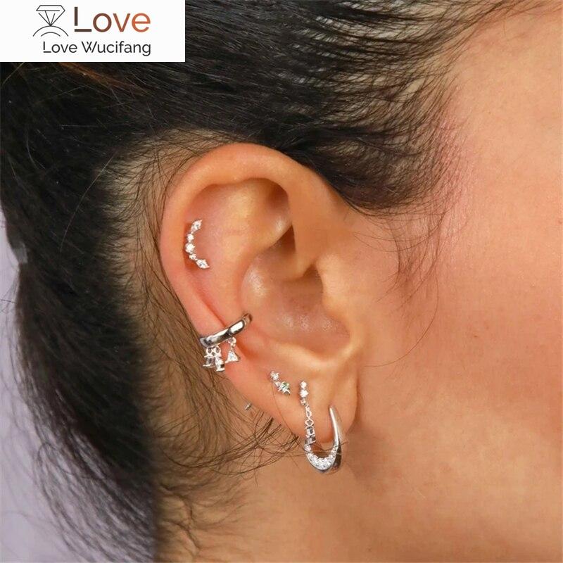1pc 925 Sterling Silver Gold Plated Zircon Pendant Non -Pierced Ear Cuff Clip On Ear Earrings For Women Jewelry Pendientes