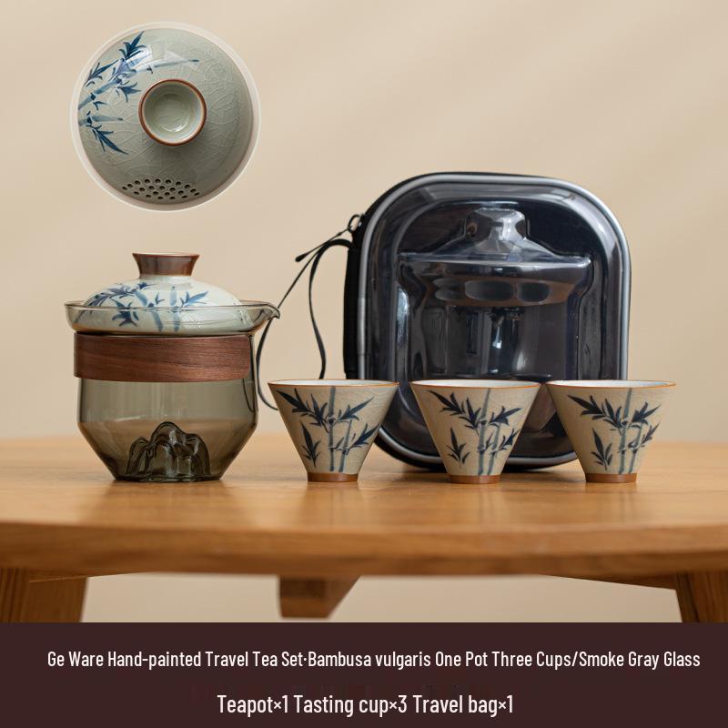 Portable Hand-Painted Travel Tea Set with One Pot and Four Cups – Perfect Business Gift