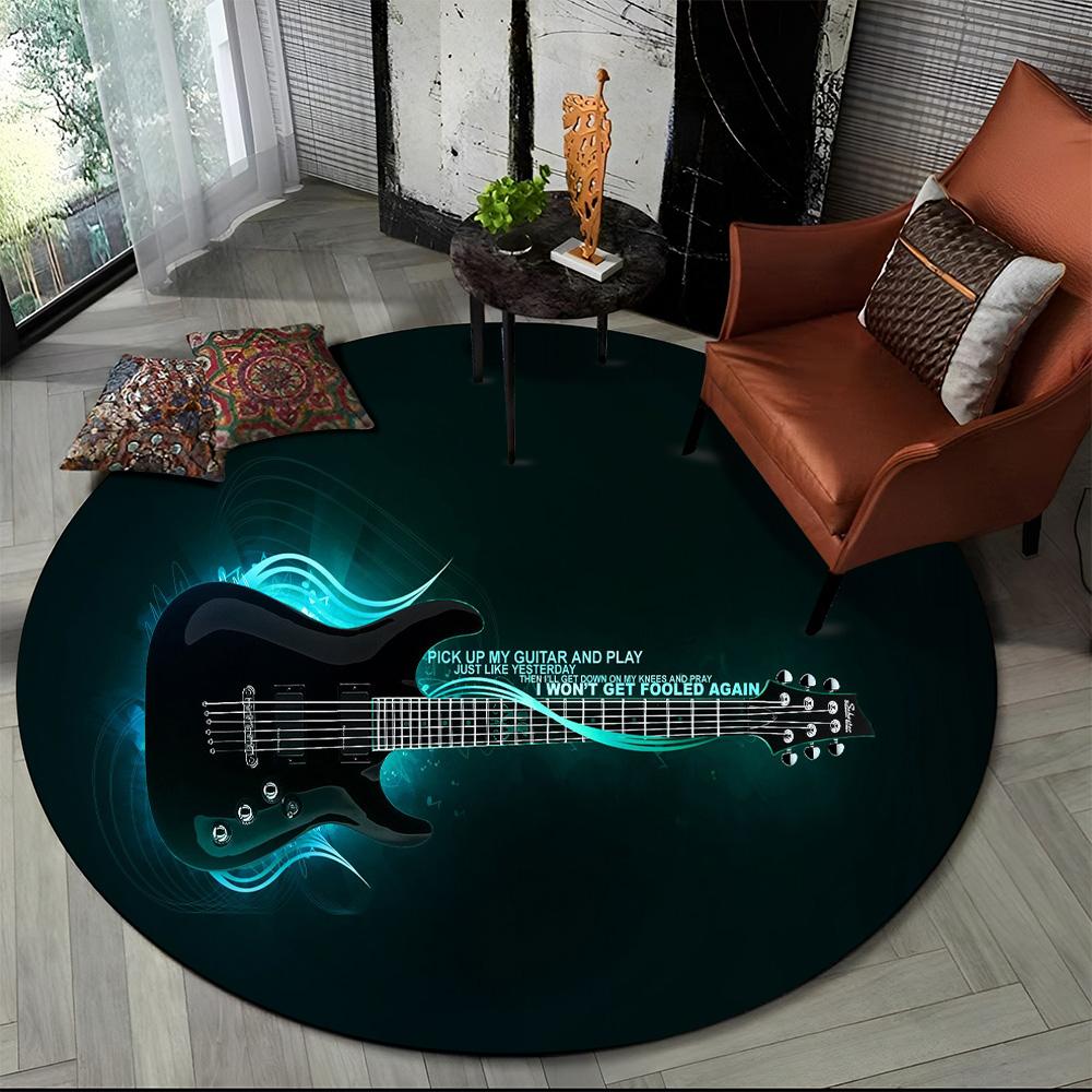 

Electric Guitar Classical Guitar Round Carpet Rug for Living Room Bedroom Child Playroom Decor,Pet Area Rug Non-slip Floor Mat 60cm