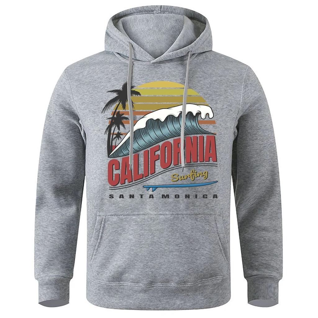 California Surfing Santa Monica Beach Unisex Hoody Oversized Loose Fleece Tracksuit Sport Street Hoodies Classic Creative Hooded