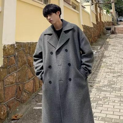 Men's Black Mid-Length Woolen Overcoat: Trendy Korean Style for Autumn and Winter