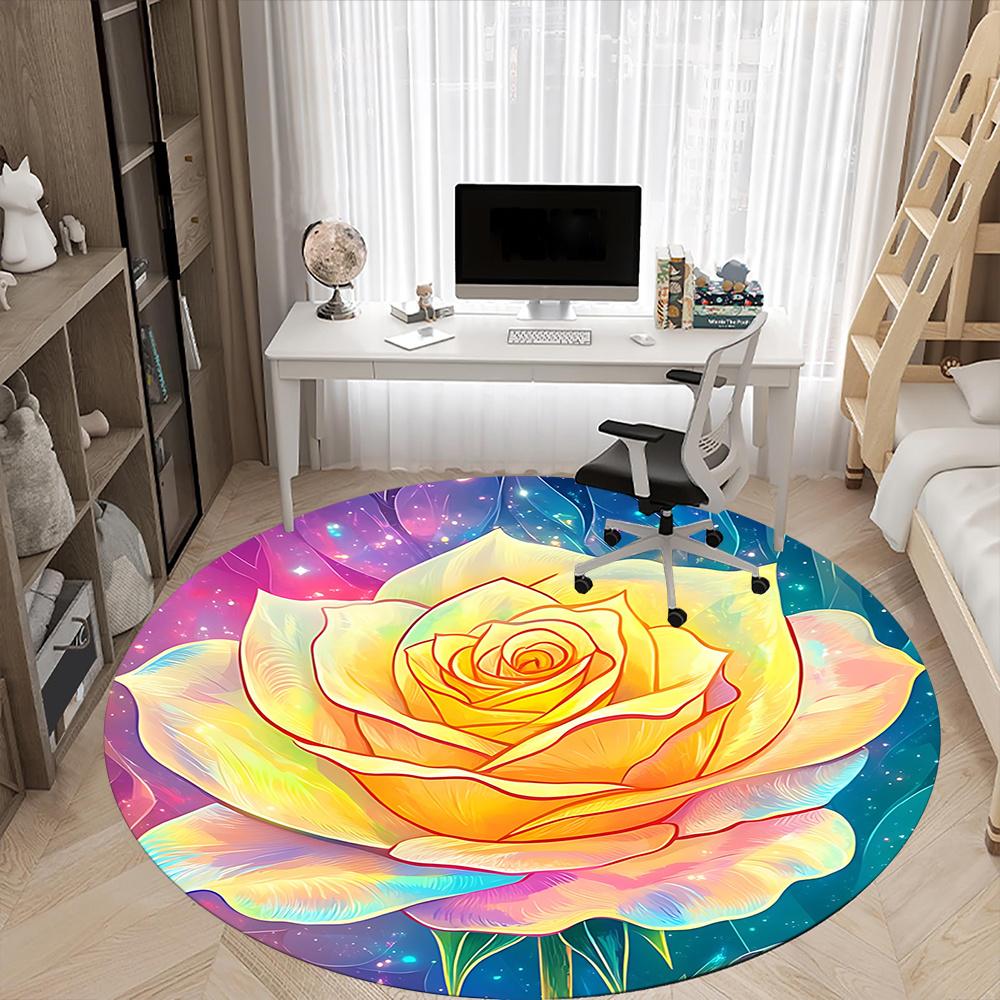 1pc Floral Fantasy Office Round Area Rug, Indoor Mat Suitable ForOffice, Under Office Chairs Bedroom Living Room Home Decor, Room Decot073