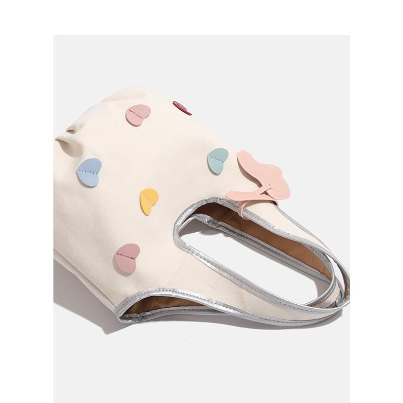 Korean Niche Canvas Bag Women'S Summer Trendy Casual Tote Bag Sweet Girl Peach Heart Armpit Bag