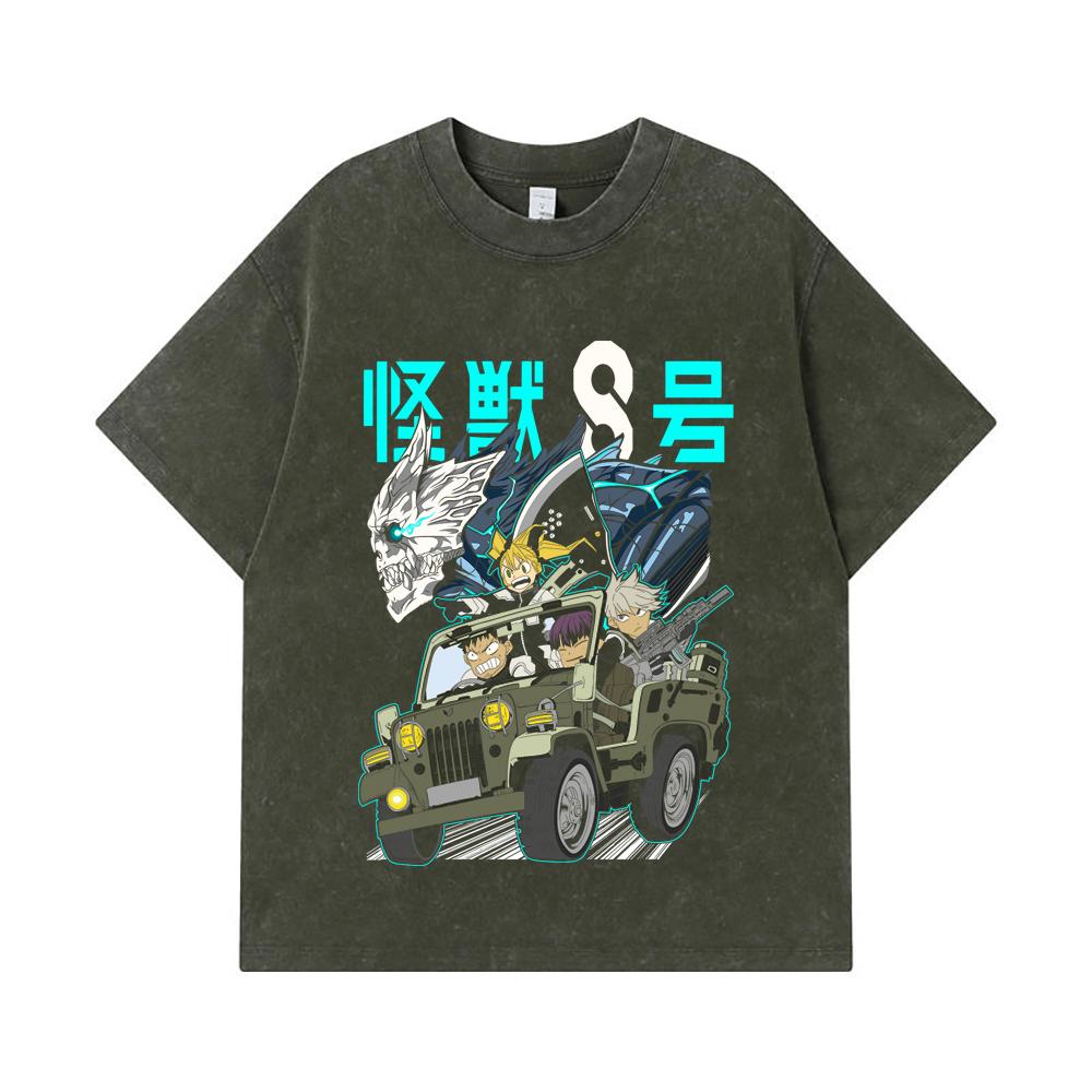 275 GSM Washed T-shirts 100% Cotton Kaiju No 8 V18 Print Unisex Heavy Cotton T Shirt S