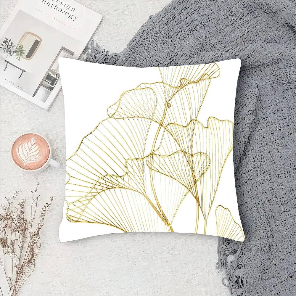 Gold Leaf Ginkgo Leaves Pillow Case Fashion Square Pillowcase Bedroom Sofa Room Ins Decoration Leisure