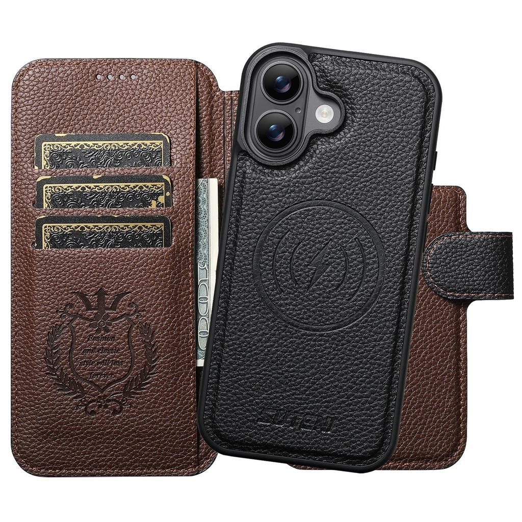 iPhone 17 Pro Flip Card Slot Magnetic Wireless Charging Stand Case - Color Block Leather