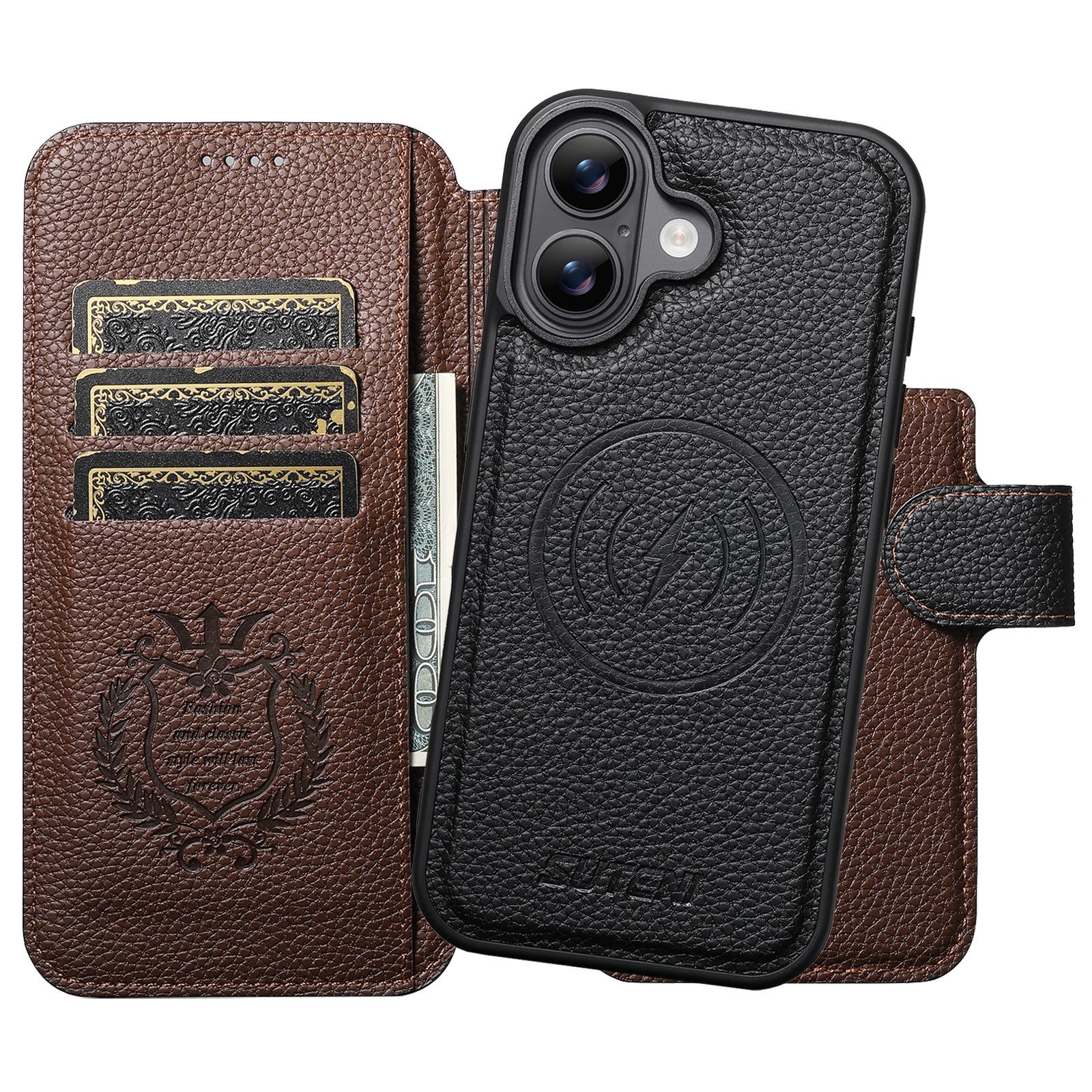 

iPhone 17 Pro Flip Card Slot Magnetic Wireless Charging Stand Case - Color Block Leather iPhone 17 Pro