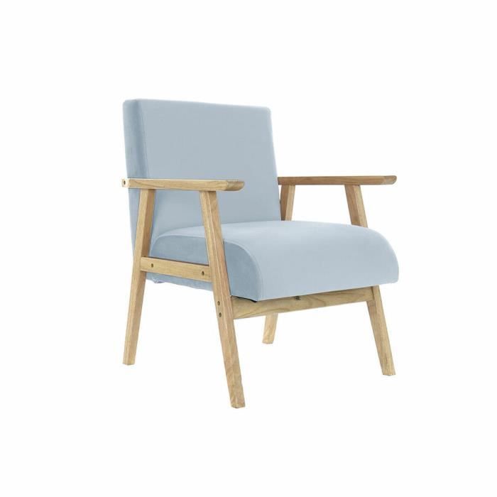 Fauteuil - Modèle - Polyester bleu ciel - Bois MDF - 1 place - Vintage