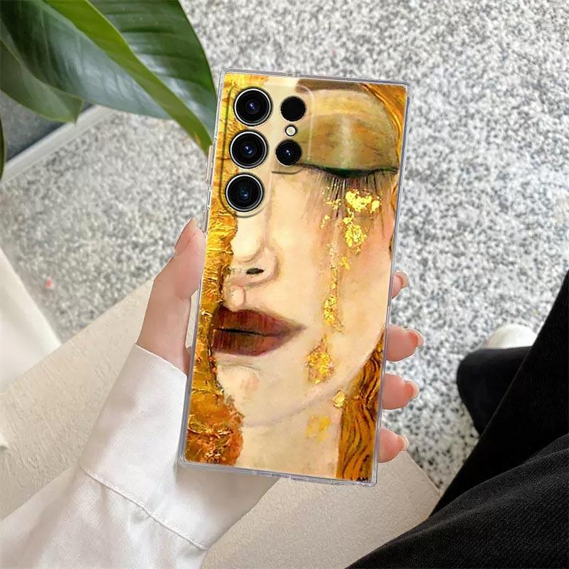 

Kiss by Gustav Klimt Golden Freya s Tears Phone Case For Samsung Galaxy S25 S24 S23 S21 Ultra S20 FE S22 Plus A56 A55 Clear Case Note 10 Plus