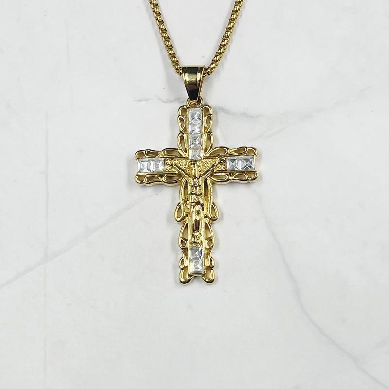 Mens Jewellery Cross Necklace Locket Gothic Accessories Halloween Gold Color Punk Cuban Link Chain Jesus Christ Gift Easter