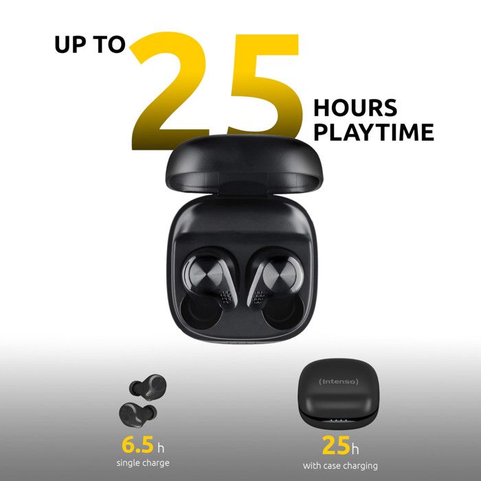 Intenso T200 Auricolari True Wireless Bluetooth 5.3 Nero 25 Ore Autonomia