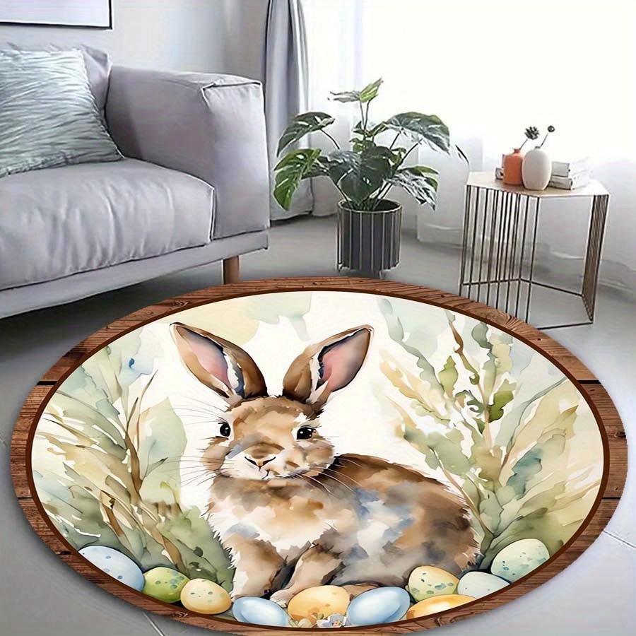 Easter Cute Rabbit Patterned Rug Round Area Rug Decoration Suitable for Living Room Bedroom Office Game Room Children Gift