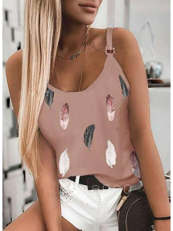 

2021 Летняя Женская Повседневная Майка-Слинг с Круглым Вырезом и Принтом M розовый