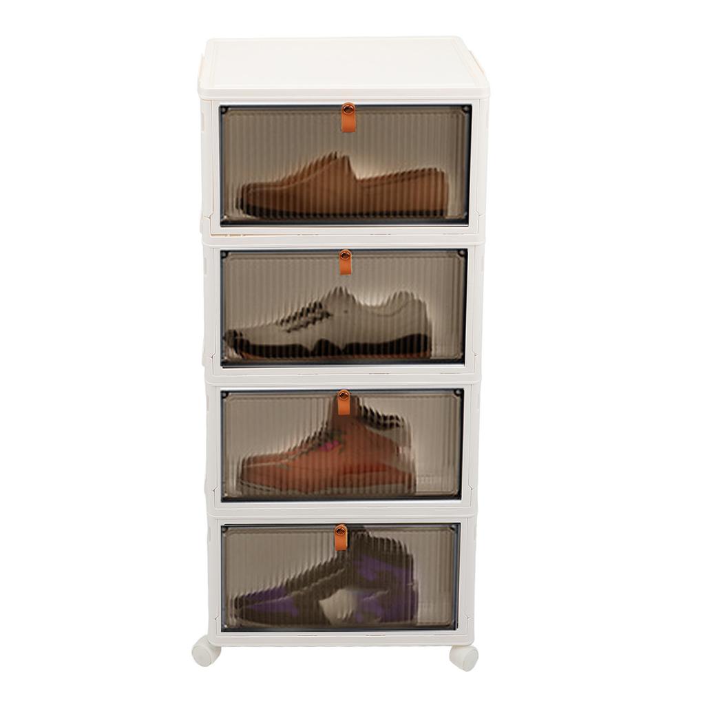 Folding Shoes Storage Box 4 Layers Transparent Large Capacity Foldable Shoe Rack Organizer with Whee