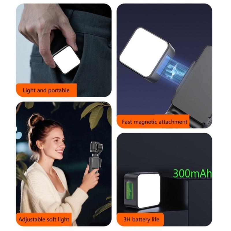 Photography Light Fit for Pocket 3 Adjustable Brightness Soft Lighting Auxiliary LED Fill Light Type C Rechargeable