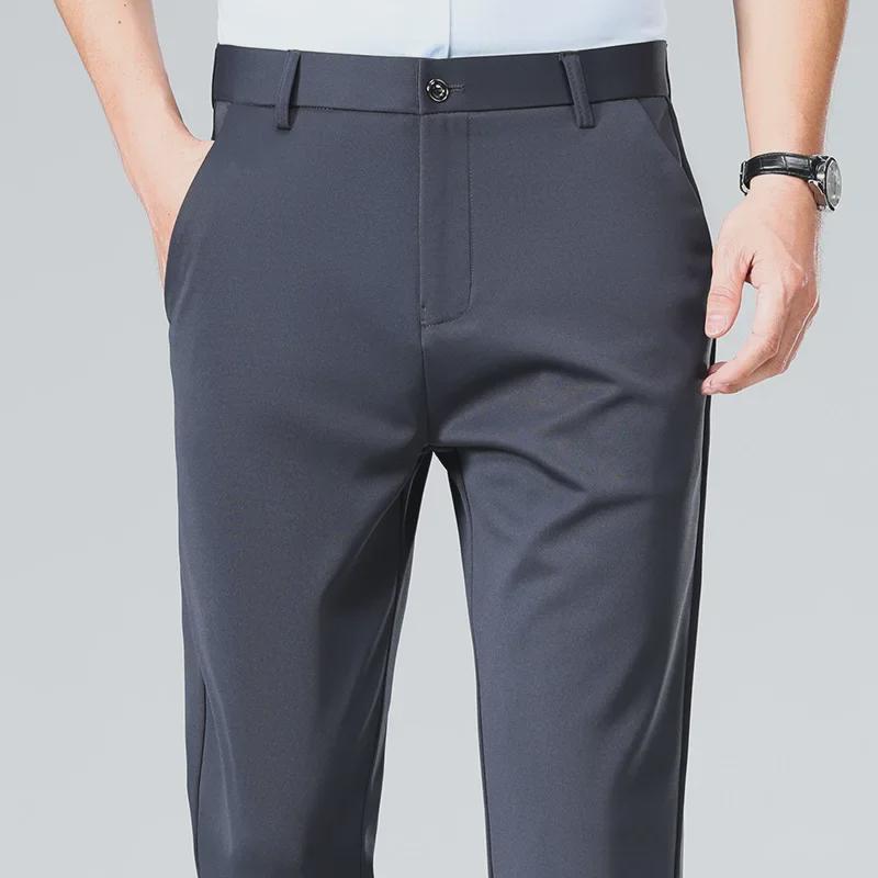 2025 Men's Slim Fit Straight-Leg Solid Color Suit Trousers - Wrinkle-Free Formal Wear