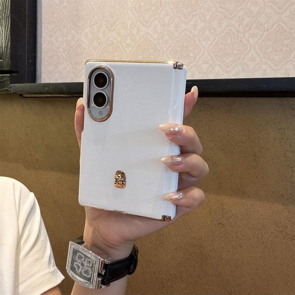 Applicable to Samsung zfold1ultra mobile phone case, double central axis FOLD1/1 new plain leather electroplating anti-drop  case