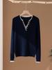 Women's 2026 Autumn/Winter V-Neck Faux Two-Piece 100% Pure Cashmere Sweater - Fashionable Button-Up Base Layer