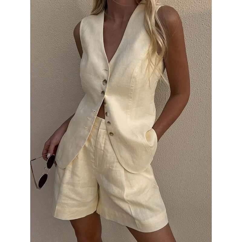 V-neck Sleeveless Vest Shorts Set V-neck Sleeveless Vest Leisure Shorts Set