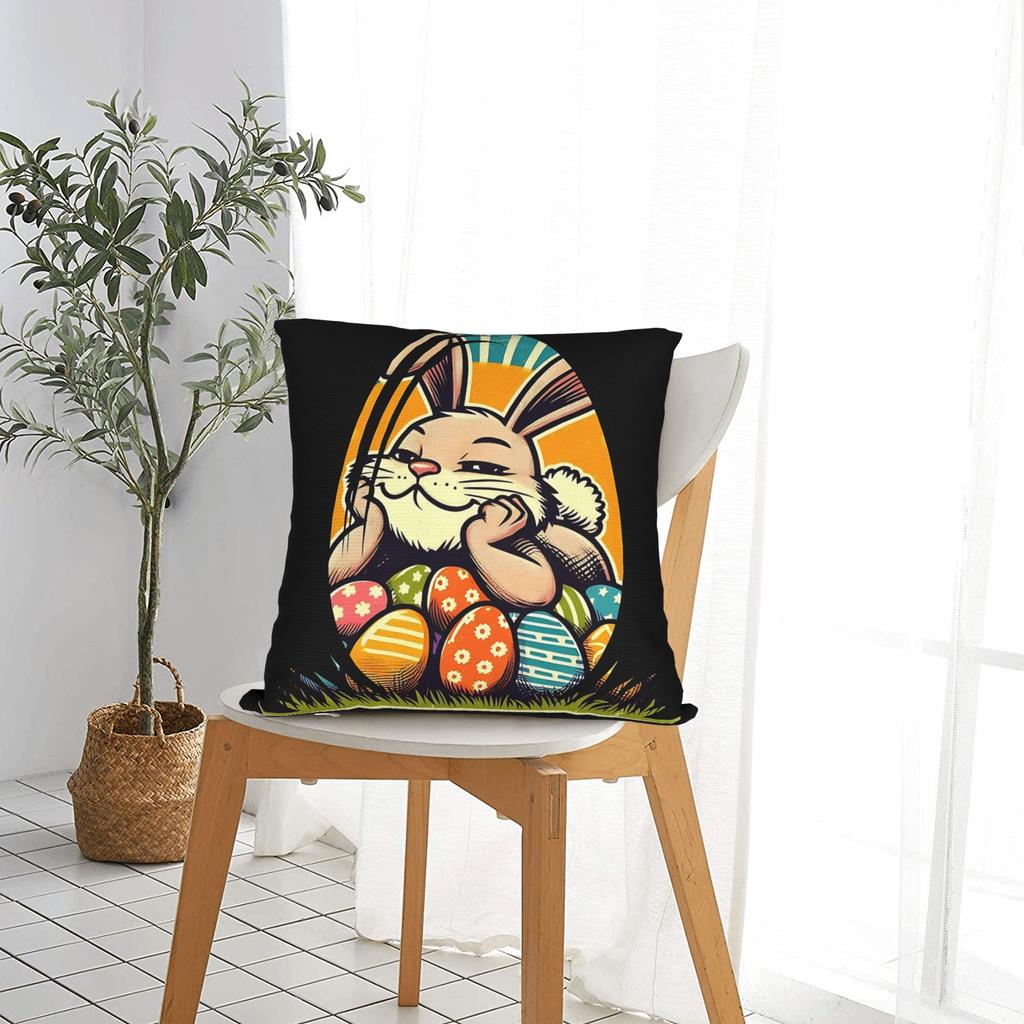 Funny Easter Cats Ears Bunny Eggs Pillow Cover Novelty Pillow Case For Office Car Home Decor Graphic Cushion Cover Birthday