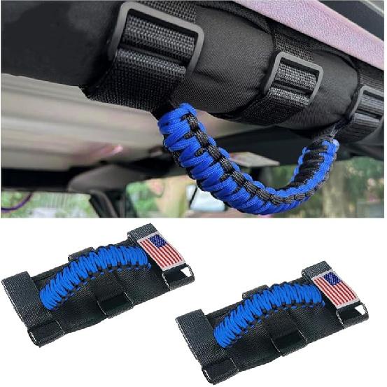 HZEL 2PCS Roll Bar Grab Handles, Oxford Cloth Upgrade Metal Buckle Paracord Grip Handles, Durable And Strong Car Accessories, Compatible With