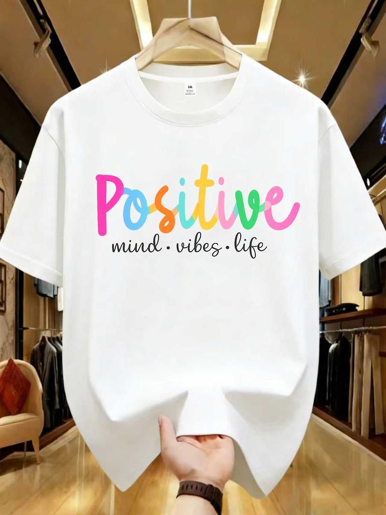 Wzm1021227colorful Letter Printed Plus Size Unisexs Round Neck Summer Casual Short Sleeved Street Fashion Versatile Tshirt