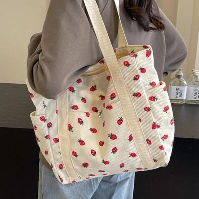 Borsa a Mano in Velluto a Coste Freschezza Forestale Dolce e alla Moda Borsa a Spalla Versatile Bella e Semplice Borsa Tote da Lavoro da Donna