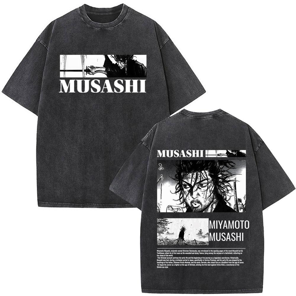 

Anime Vagabond Miyamoto Musashi Vintage Washed Tshirts Men Women Clothing Fashion Casual Cotton Short Sleeve Oversized T Shirts S