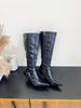Pointed high-heeled boots but knee boots, thin boots, new belt buckle high boots