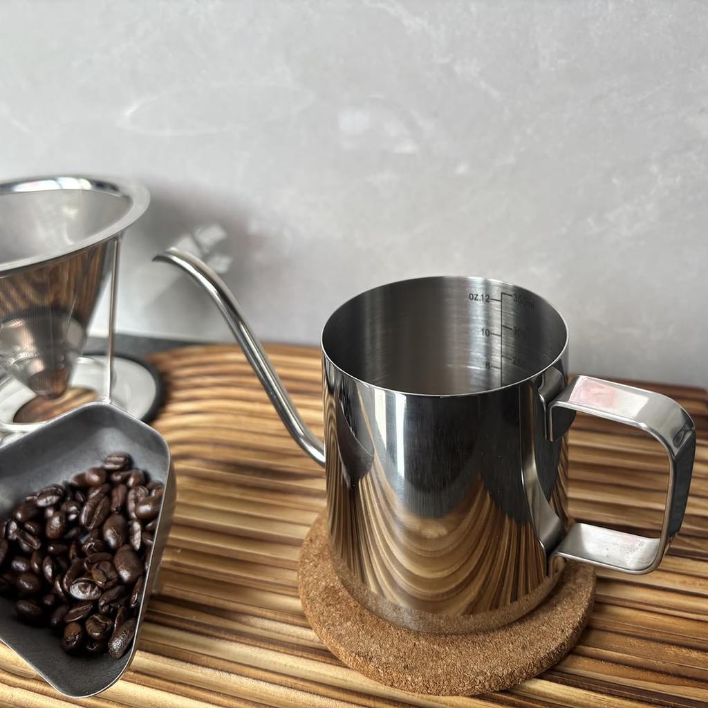 SOVIFKI 350ml Coffee Pot with Graduated Coffee Pot, Stainless Steel Drip Kettle, Narrow Spout, Single-Serve, Perfect for Camping, Travel, and the