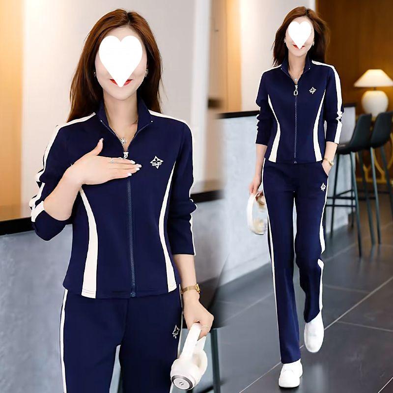 Fall-winter Outfit: A Complete Set of Korean-style Versatile Zipper Loose-fitting Hoodie Casual Wear Plus Wide-leg Pants Set.