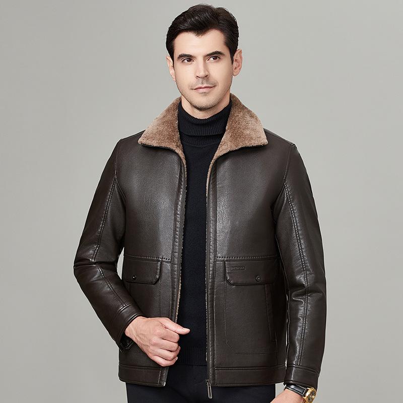 

Куртка из натуральной кожи мужская, из овчины, на осень и зиму, повседневная, теплая, бархатная, кожаная куртка для папы среднего возраста 200