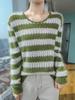 2025 Autumn/Winter Women's Mink Cashmere Color Block Round Neck Sweater – Hollow Out, Warm, Loose Fit
